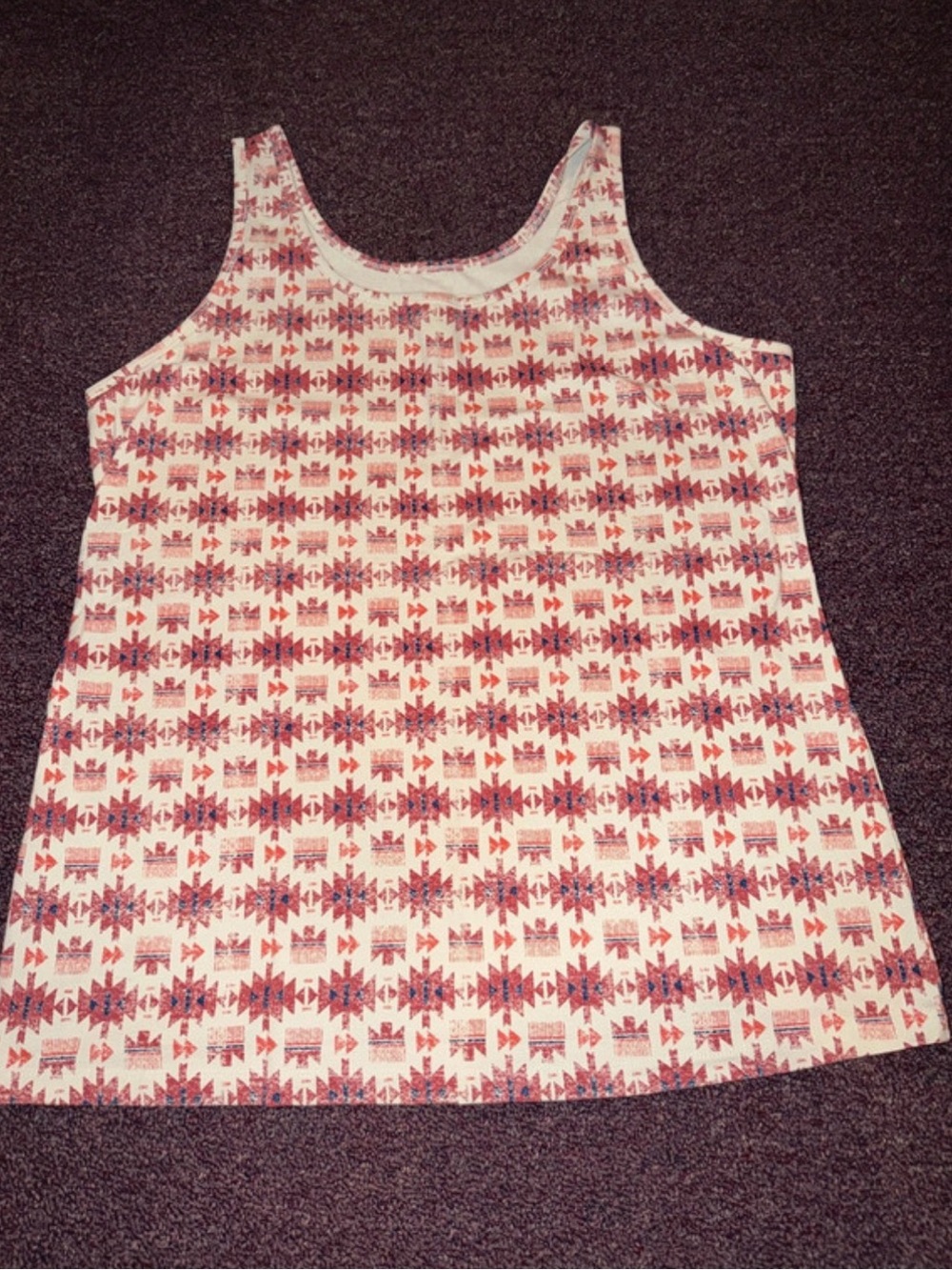 Maurices Cream Tank Top with Red Geometric Print
